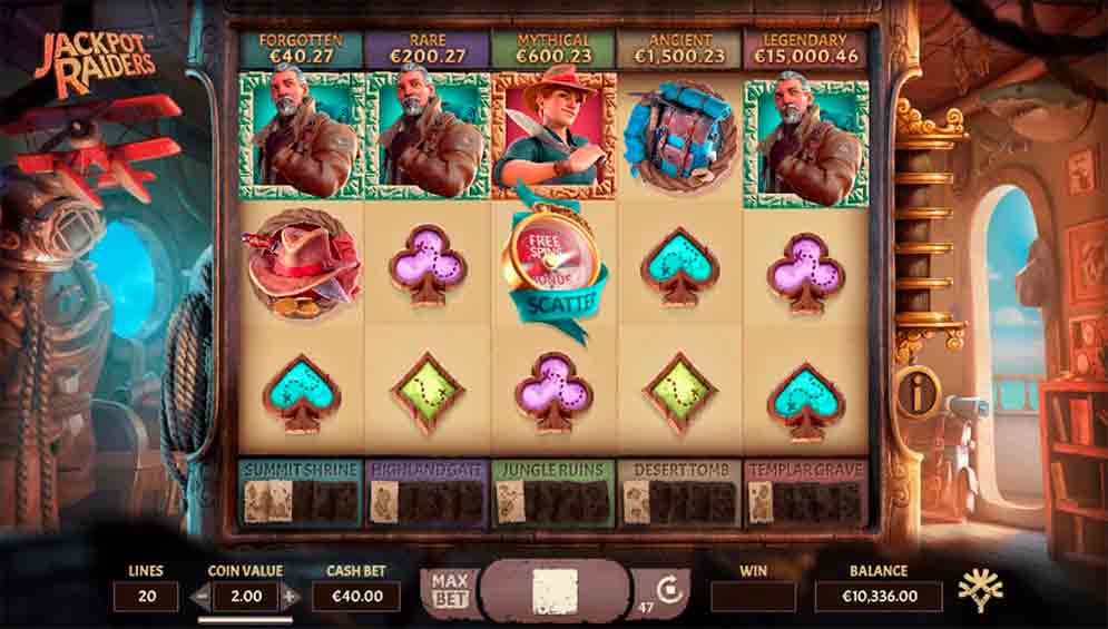Jackpot Raiders is a slot jackpot with five reels and 20 paylines